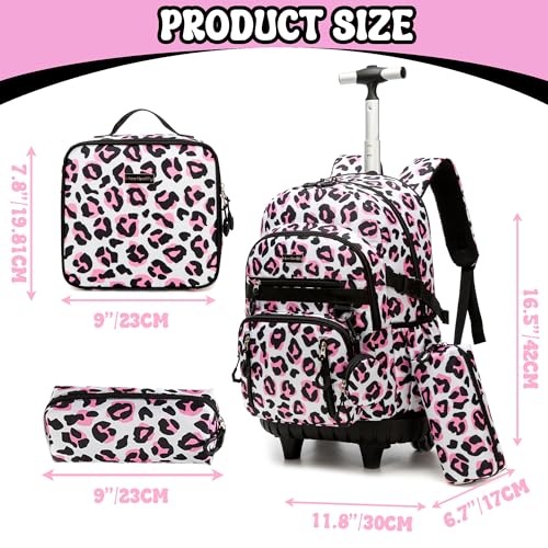 Meetbelify Rolling Backpack for Girls Backpack with Wheels for Elementary Student Kids School Bag with Lunch Box Pencil Case for Girls Ages 6-8 Years Old