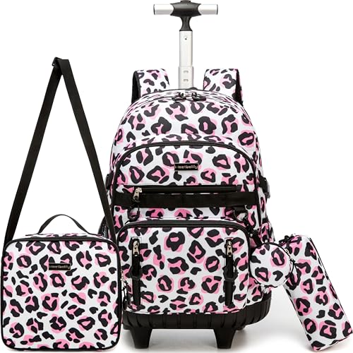 Meetbelify Rolling Backpack for Girls Backpack with Wheels for Elementary Student Kids School Bag with Lunch Box Pencil Case for Girls Ages 6-8 Years Old
