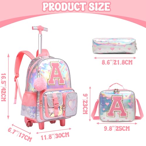 Meetbelify Rolling Backpack for Girls Backpack with Wheels for Elementary Student Kids School Bag with Lunch Box Pencil Case for Girls Ages 6-8 Years Old Purple