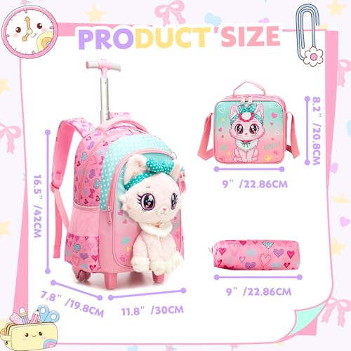 Meetbelify Rolling Backpack for Girls Backpacks with Wheels for Elementary Student Kids School Travel Bag for Girls Ages 6-8 Years Old