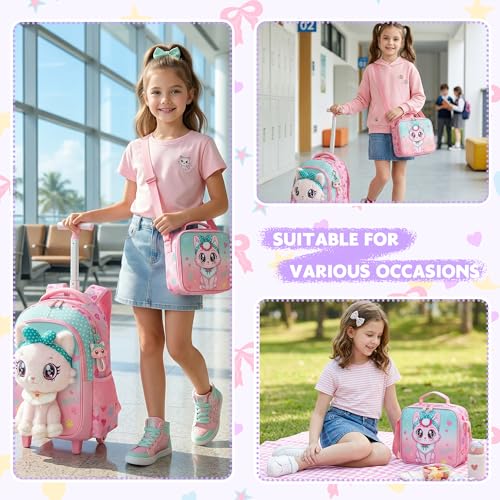 Meetbelify Rolling Backpack for Girls Backpacks with Wheels for Elementary Student Kids School Travel Bag for Girls Ages 6-8 Years Old