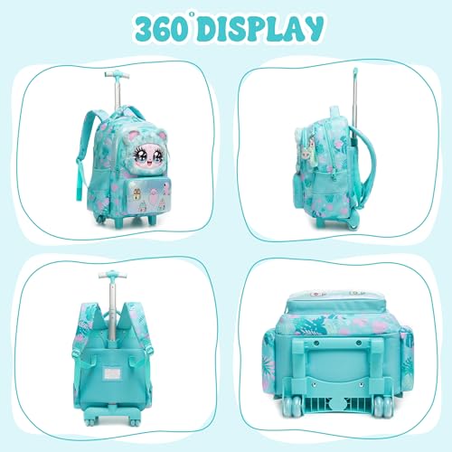 Meetbelify Rolling Backpack for Girls Backpacks with Wheels for Elementary Student Kids School Travel Bag for Girls Ages 6-8 Years Old