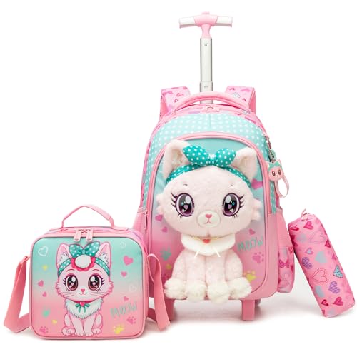 Meetbelify Rolling Backpack for Girls Backpacks with Wheels for Elementary Student Kids School Travel Bag for Girls Ages 6-8 Years Old