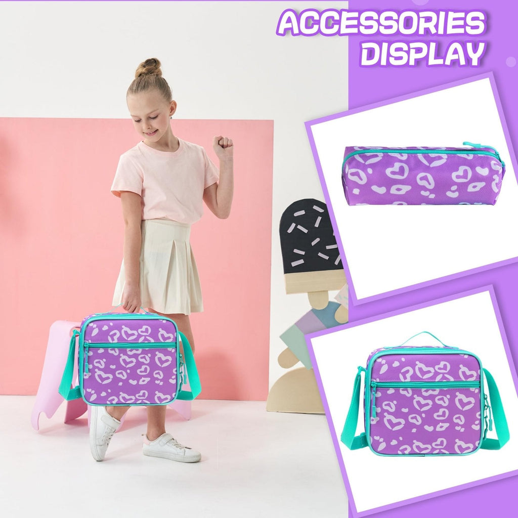 Meetbelify Rolling Backpack for Girls Carry on Luggage with Wheels Kids Suitcases for Girls Ages 8 - 10 with Lunch Box for Elementary School 18inch 3 in 1 Rolling Backpack Back to School Supplies