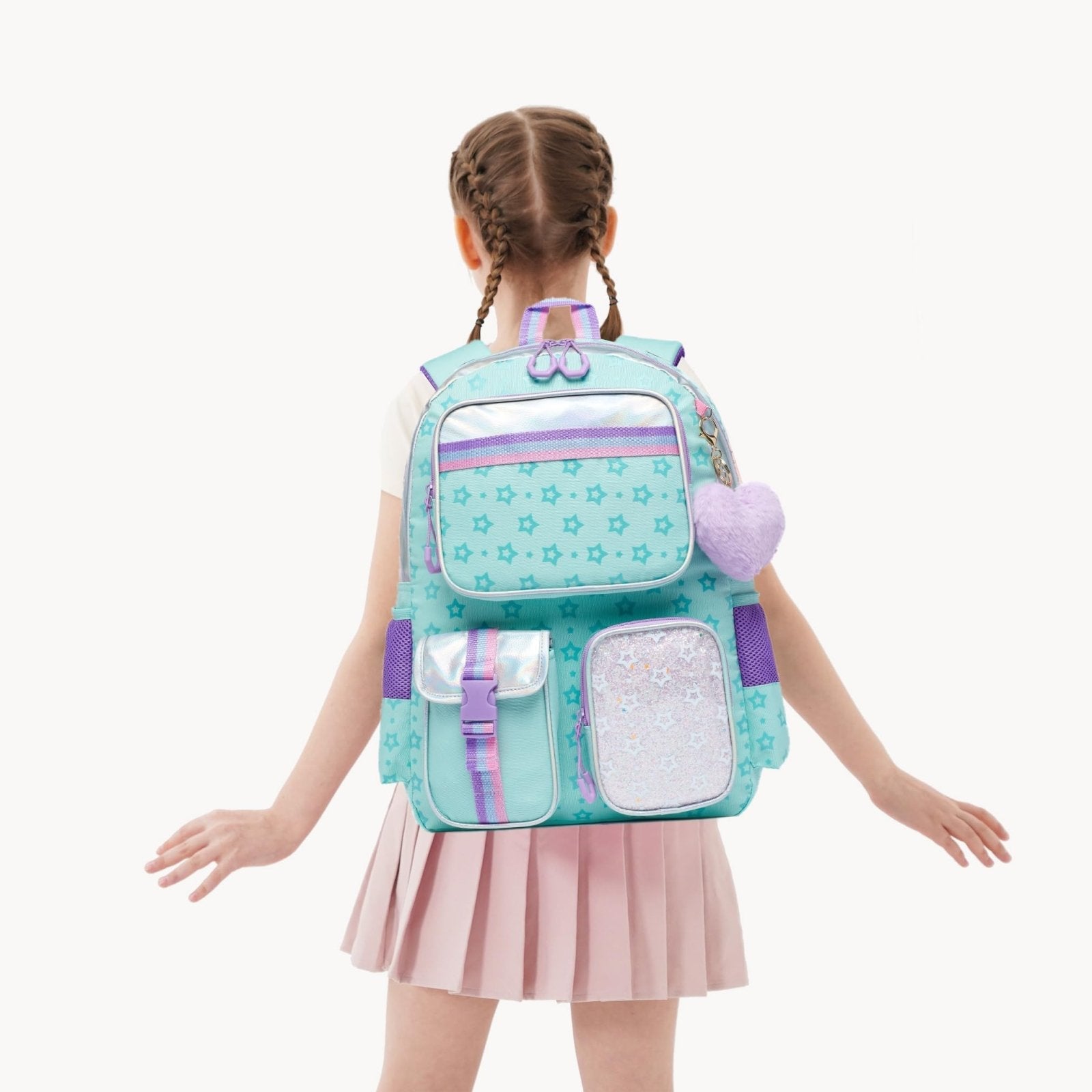 Meetbelify Rolling Backpack with Wheels - Cute Carry On Backpack with Lunch Box Pencil Case for Elementary Student to Teen Girls - 8 - 10 Years