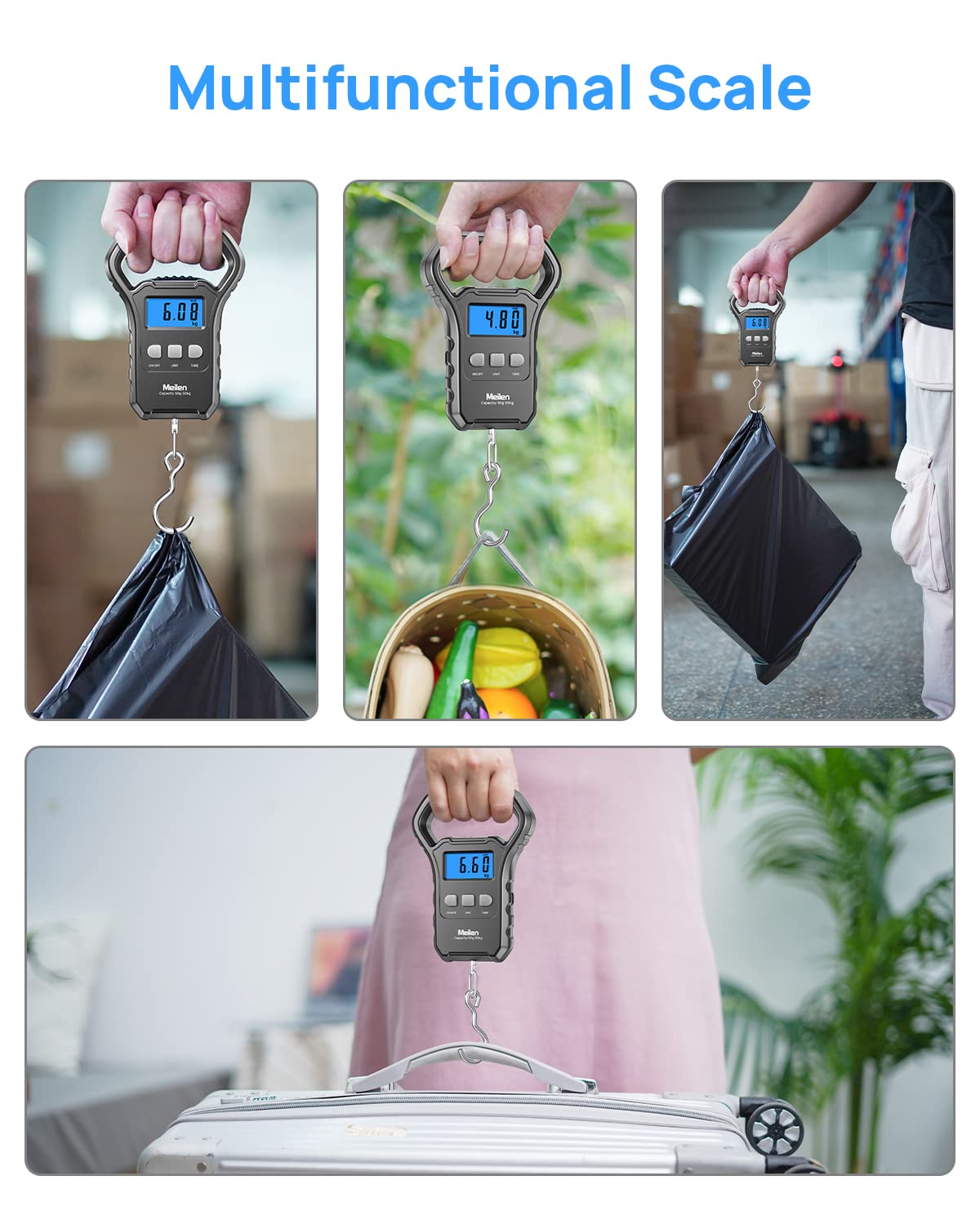 Meilen Fishing Scale,110lb/50kg Hanging Luggage Weigh Scale Unit with Backlit LCD Display, Suitcase Luggage Weigh Divice with Large Handle, Digital Postal Unit Fishing Gifts for Men