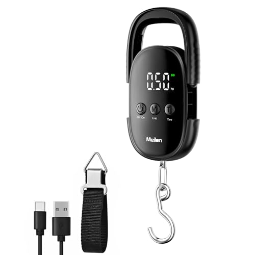 Meilen Luggage Weight Scale, 110LB/50KG Digital Fishing Scale with Portable Hanging, Suitcase Baggage Scale with Hook, Type-C Charging, LED Screen, Black (1)