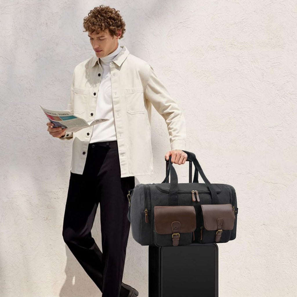 Men's Weekender Duffle Bag - Vintage Overnight & Gym Bag with Multi - Compartments, Carry - On Approved for Travel