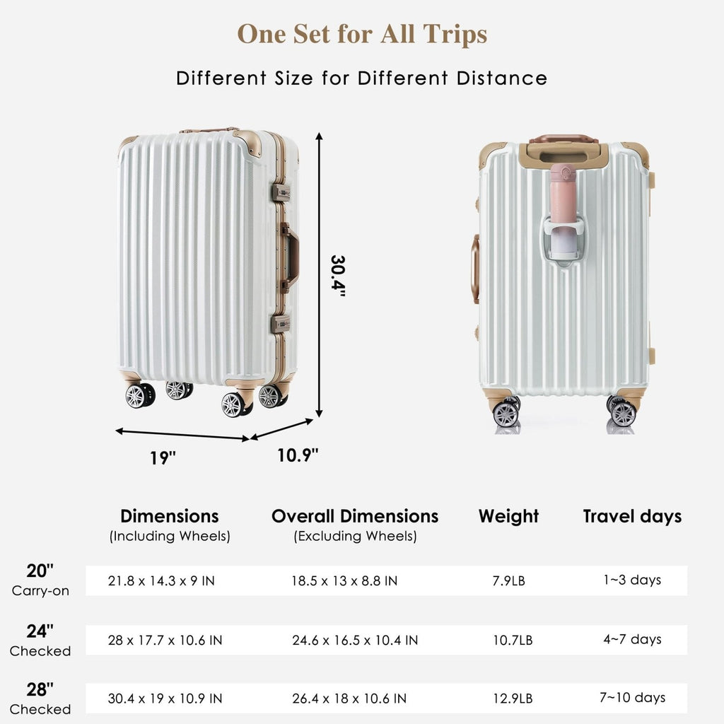 Merax 20 Inch Aluminum Luggage with USB port, Vacation Carry - On Suitcase with Spinner Wheels and TSA Lock, moonlight