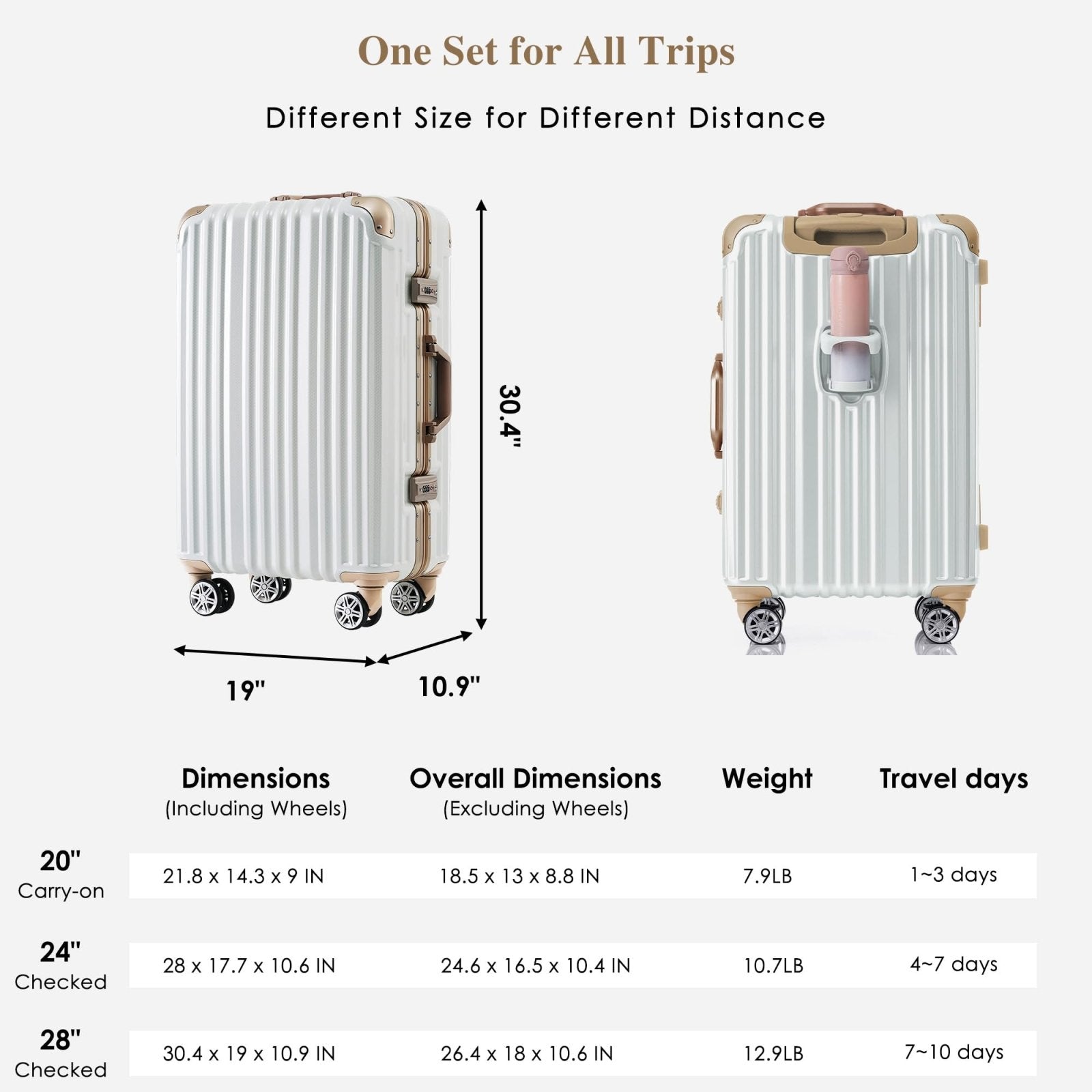 Merax 20 Inch Aluminum Luggage with USB port, Vacation Carry - On Suitcase with Spinner Wheels and TSA Lock, moonlight