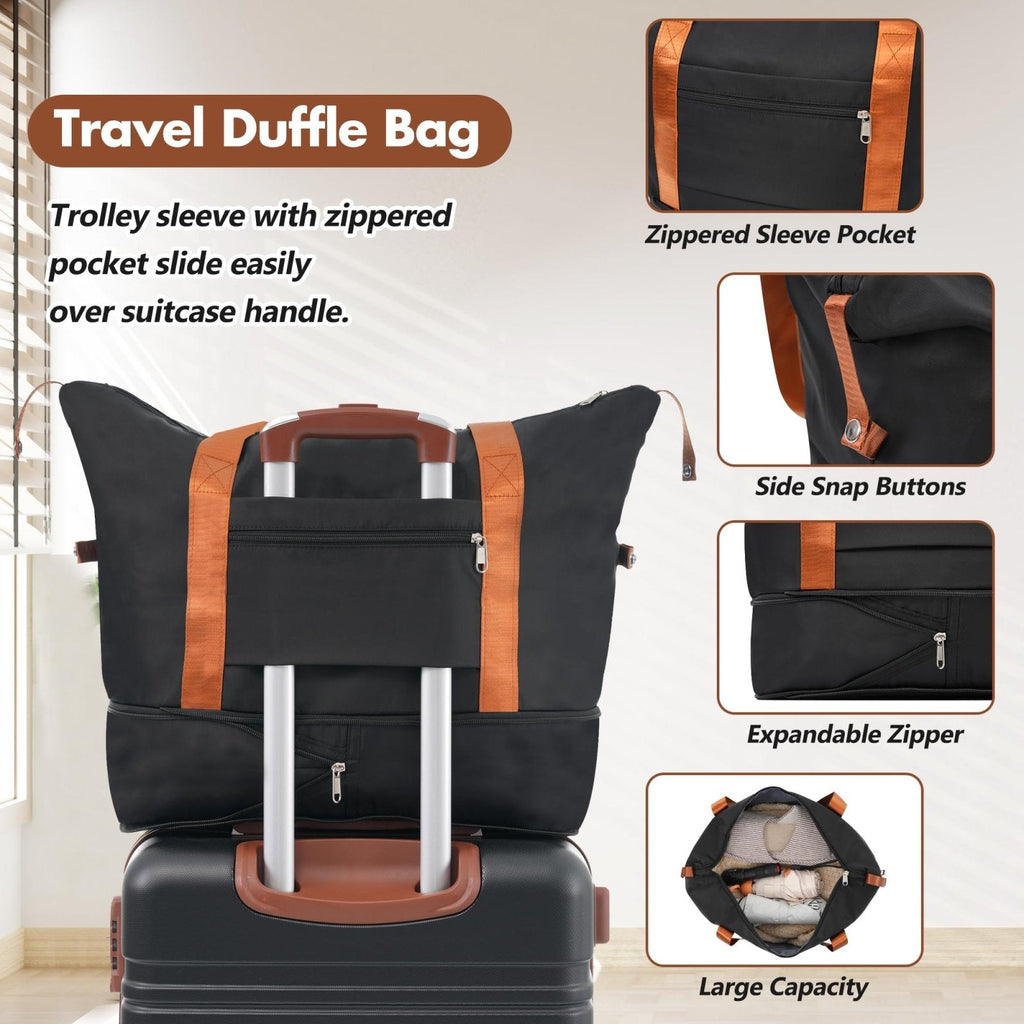 Merax 24 IN Luggage with Bags, Suitcase with Spinner Wheels, Vintage Expanded Luggage with TSA Lock Lightweight(Black)