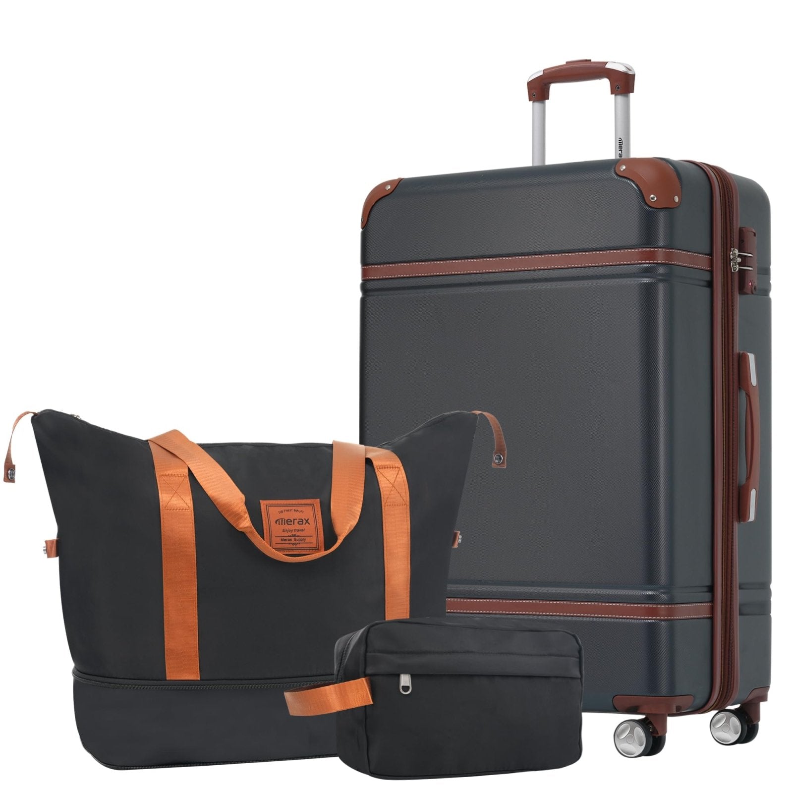 Merax 24 IN Luggage with Bags, Suitcase with Spinner Wheels, Vintage Expanded Luggage with TSA Lock Lightweight(Black)