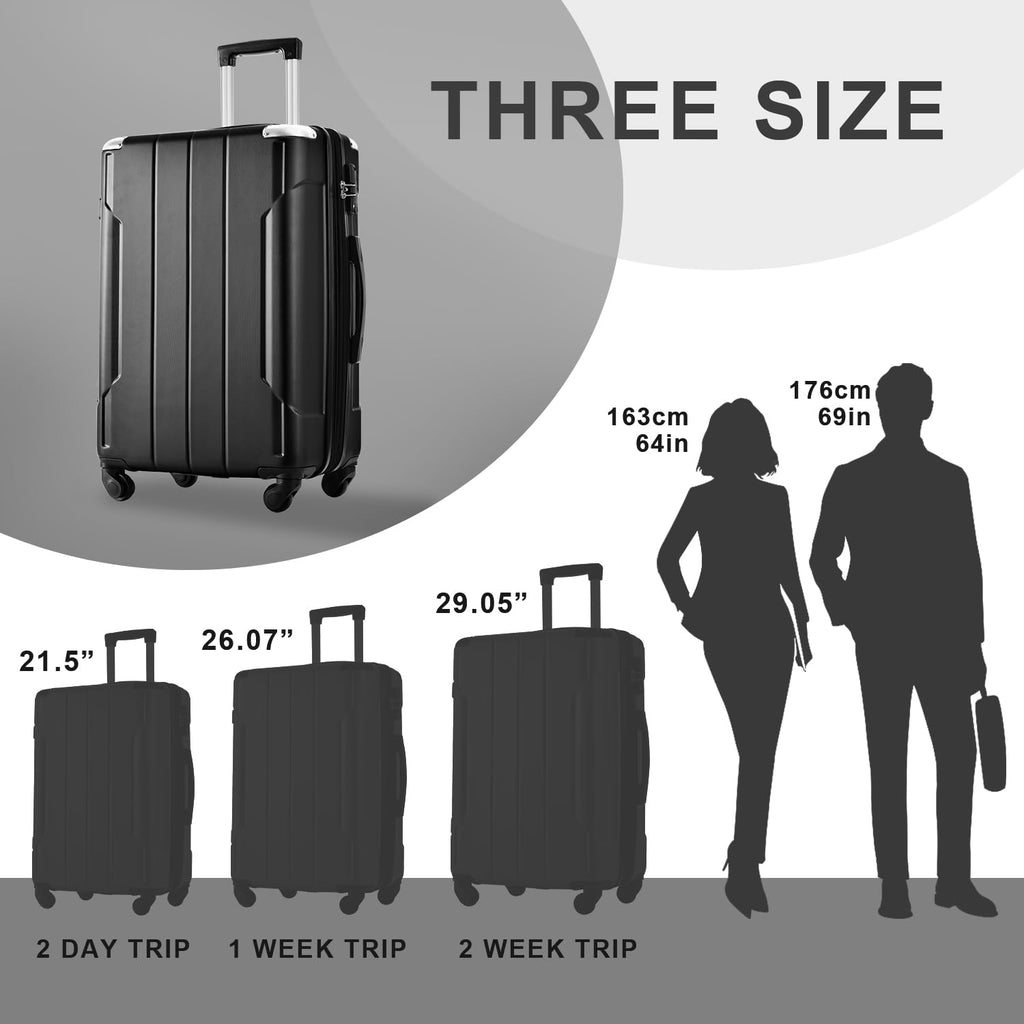 Merax 28 Inch Checked - Large Luggage with Wheels Aluminum Alloy Corner Hard Shell Suitcase TSA Luggage Suitcases for Travel Woman Men(Black)