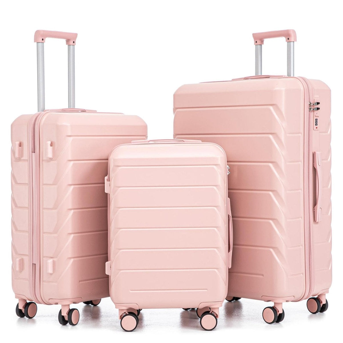 Merax 3 Piece ABS Hardshell Luggage Sets Spinner Wheel Suitcase Suit Case, Pink, 20/24/28 Inch