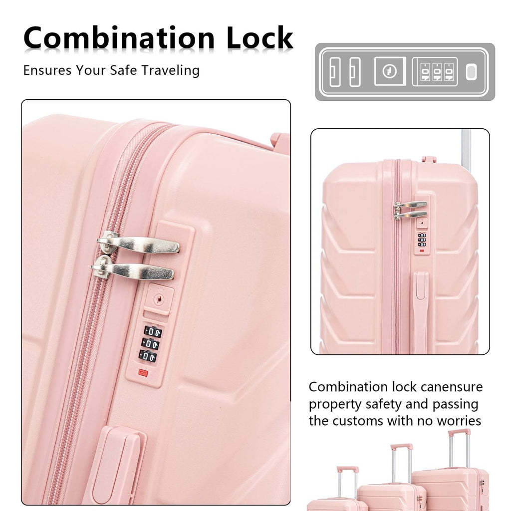 Merax 3 Piece ABS Hardshell Luggage Sets Spinner Wheel Suitcase Suit Case, Pink, 20/24/28 Inch