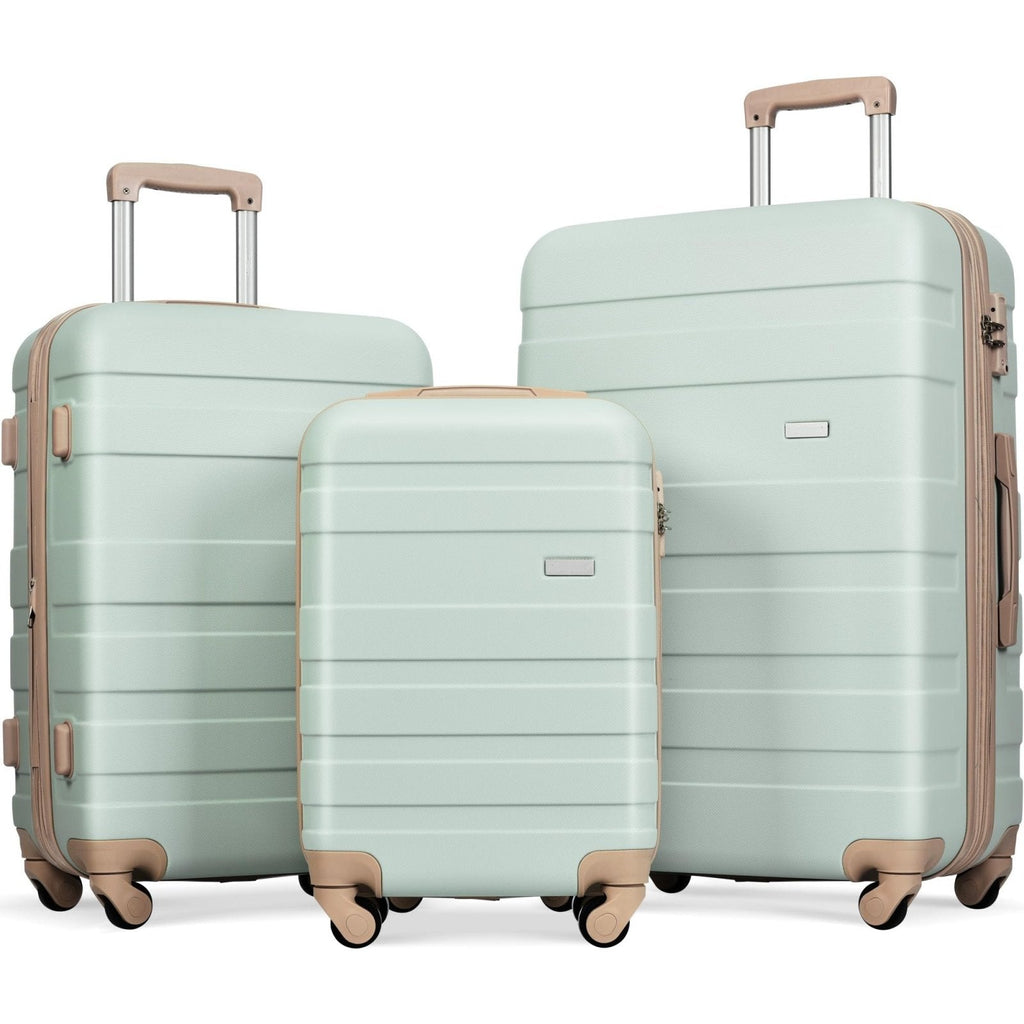 Merax 3 Piece Luggage Set ABS Hardshell Lightweight Suitcase Sets Spinner Wheels Suitcase with TSA Lock, 20" 24" 28", Green Brown