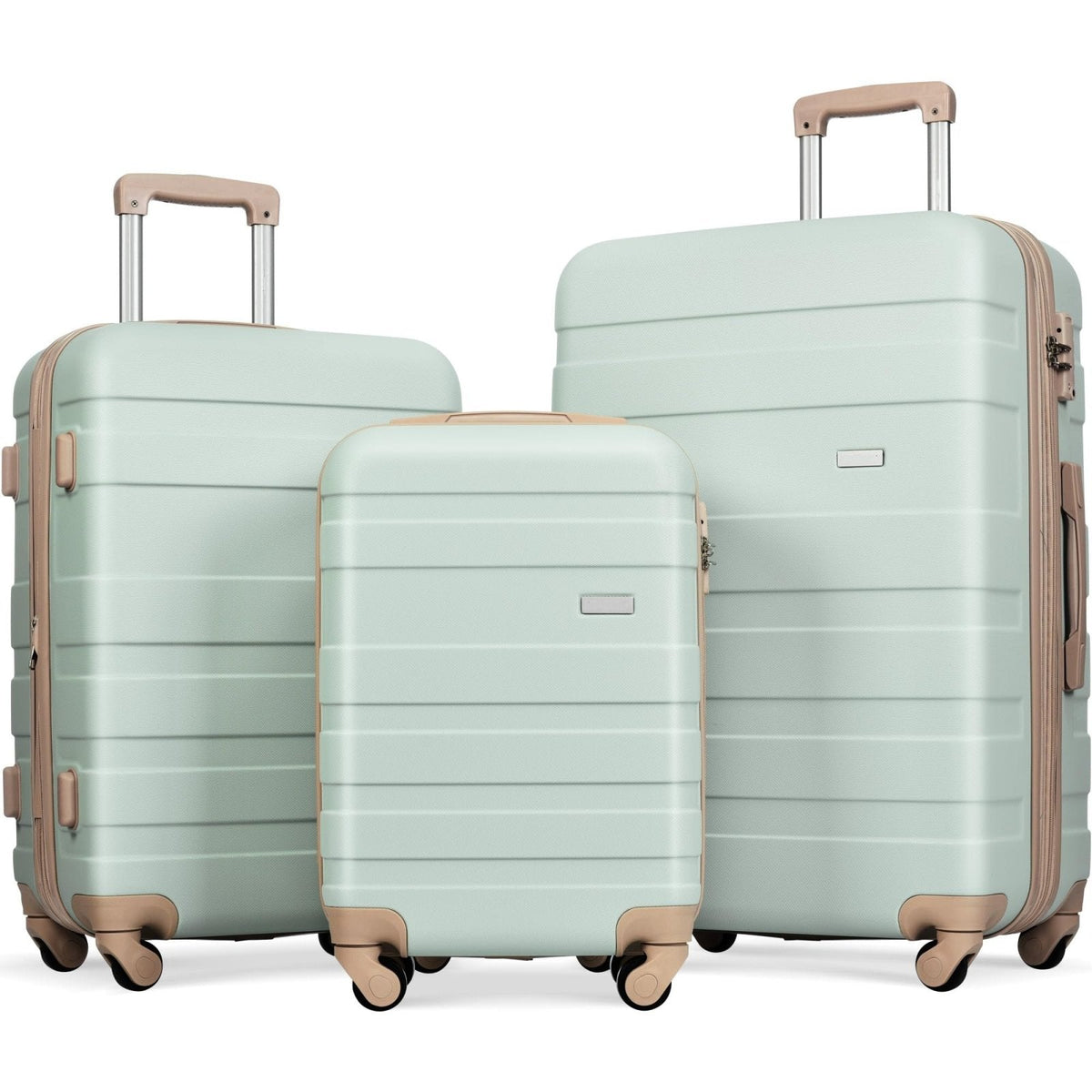 Merax 3 Piece Luggage Set ABS Hardshell Lightweight Suitcase Sets Spinner Wheels Suitcase with TSA Lock, 20" 24" 28", Green Brown