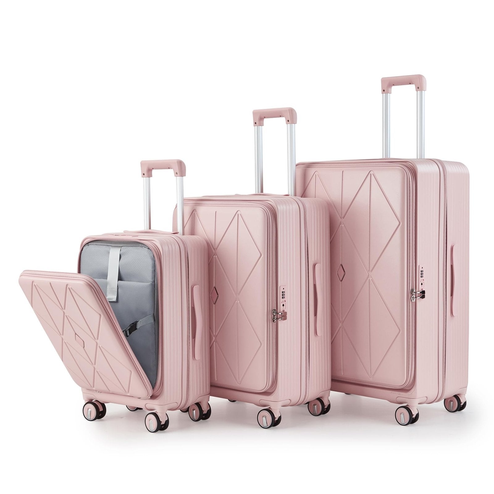 Merax 3 Piece Luggage Set, Expandable Carry On Luggage with TSA Lock Airline Approved, PC Hard Shell and Lightweight Suitcase with Front Pocket and Spinner Wheels, 20”24”28”, Pink