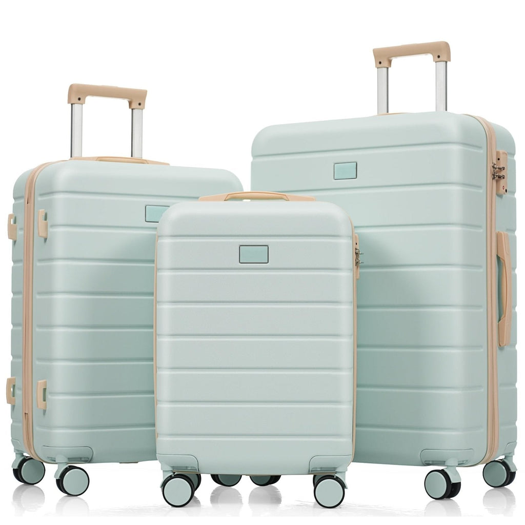 Merax 3 Piece Luggage Set Premium ABS Hardshell Lightweight Suitcase Sets Spinner Wheels Suitcase with TSA Lock, 20 Inch Airline Certified Carry-on Luggage, 20" 24" 28", Light Green