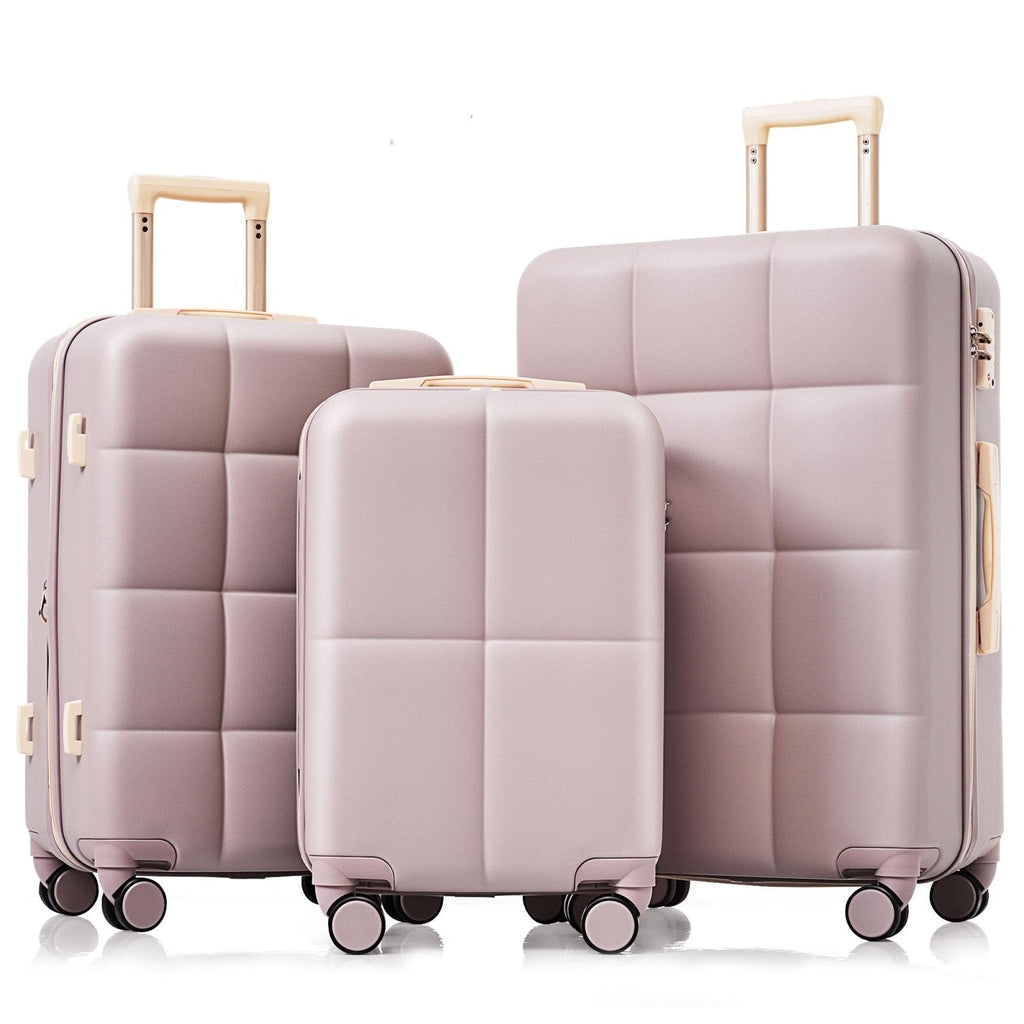 Merax 3 Piece Luggage Set with Cup Holder ABS Hardshell Lightweight Suitcase Sets Spinner Wheels Suitcase with TSA Lock, 20 Inch Airline Certified Carry-on Luggage, 20" 24" 28", Rosy Brown