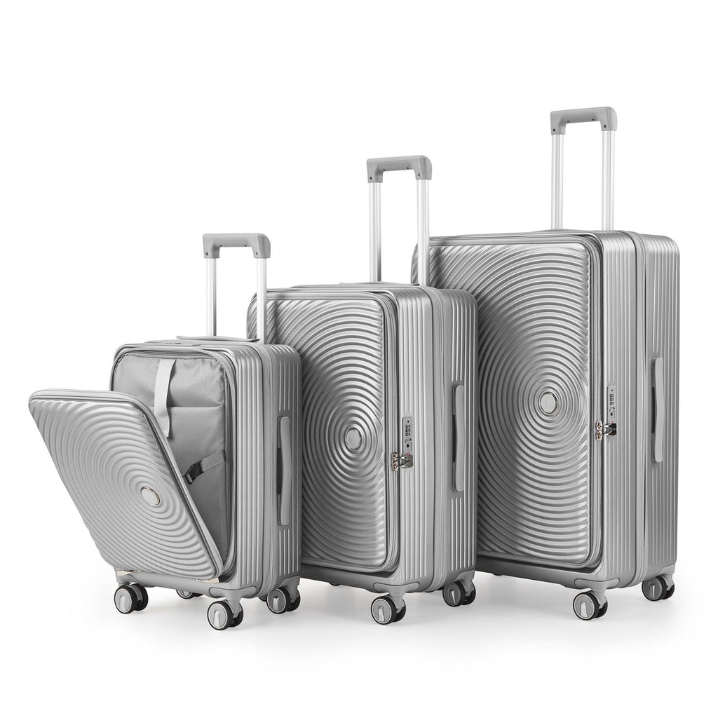 Merax 3 Piece Luggage Sets, Expandable Carry On Luggage with TSA Lock Airline Approved, PC Hard Shell and Lightweight Suitcase with Front Pocket and Spinner Wheels, Silver