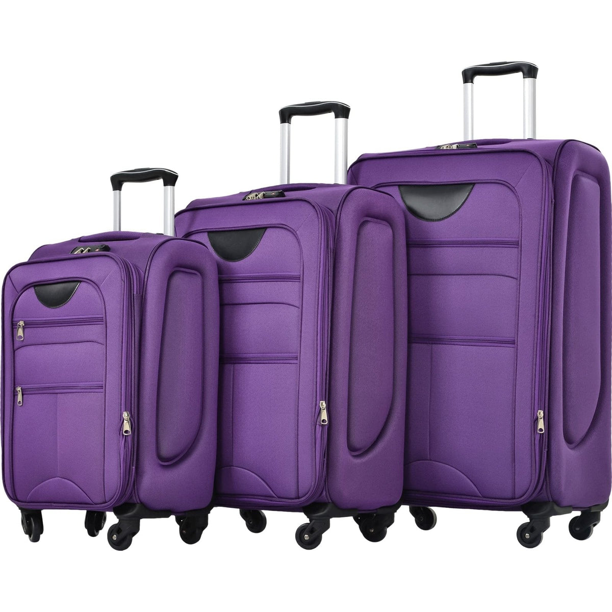 Merax 3 Piece Softside Luggage Set, Upright Spinner Softsehll Lightweight Suitcase Travel Set with Spinner Wheels and TSA Lock, Purple
