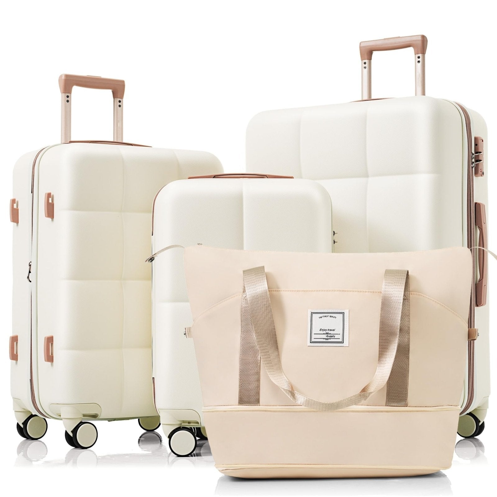 Merax 4 Piece Luggage Set, 20” with USB Port, Expandable ABS Durable Suitcase with Travel Bag, Cup Holder, ABS Hard Shell Luggage with Spinner Wheels, Beige+Gold
