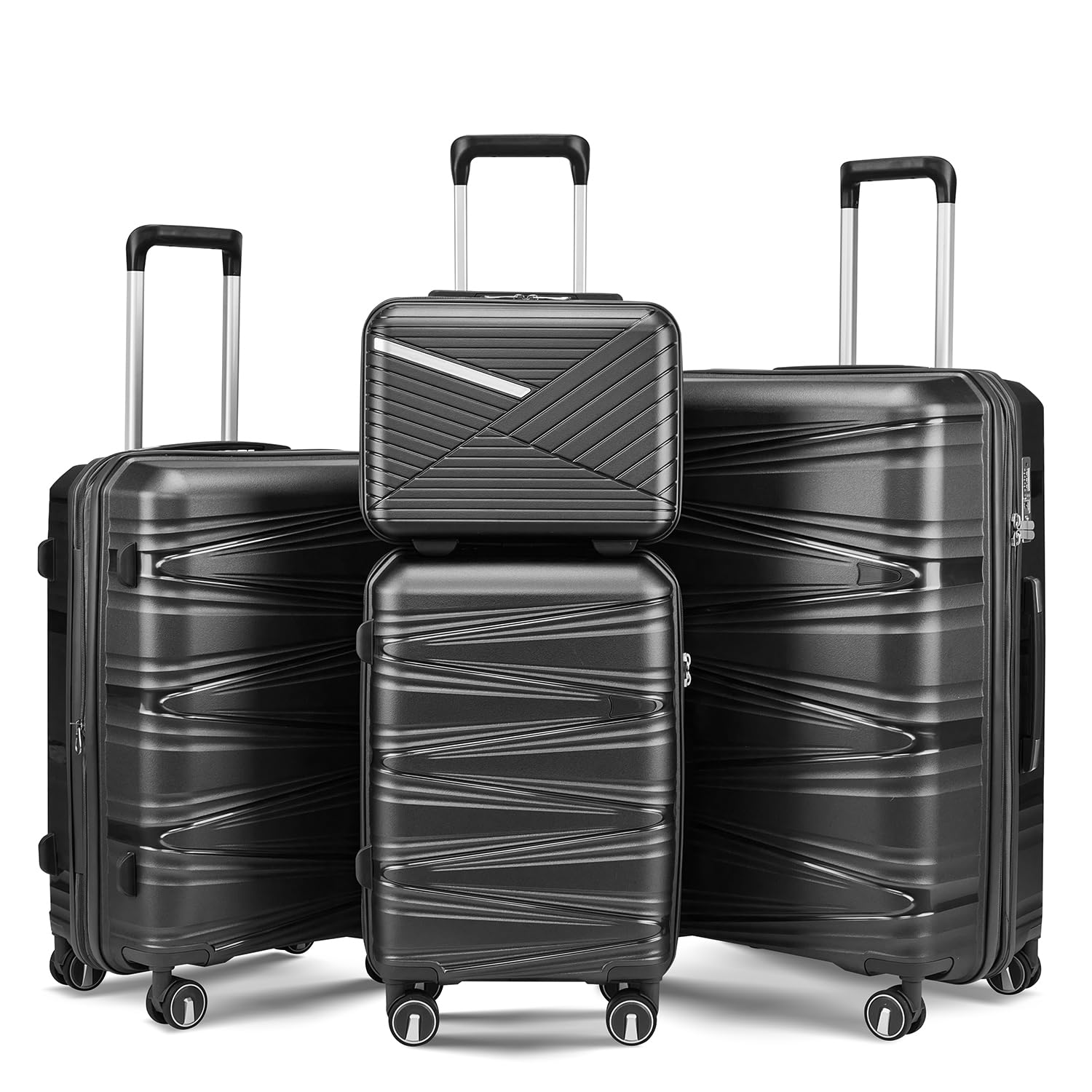 Merax 4 Piece Luggage Sets, Hard Shell Lightweight TSA Lock Carry on Expandable Suitcase with Spinner Wheels Travel Set for Men Women, 14”20”24”28”, Black