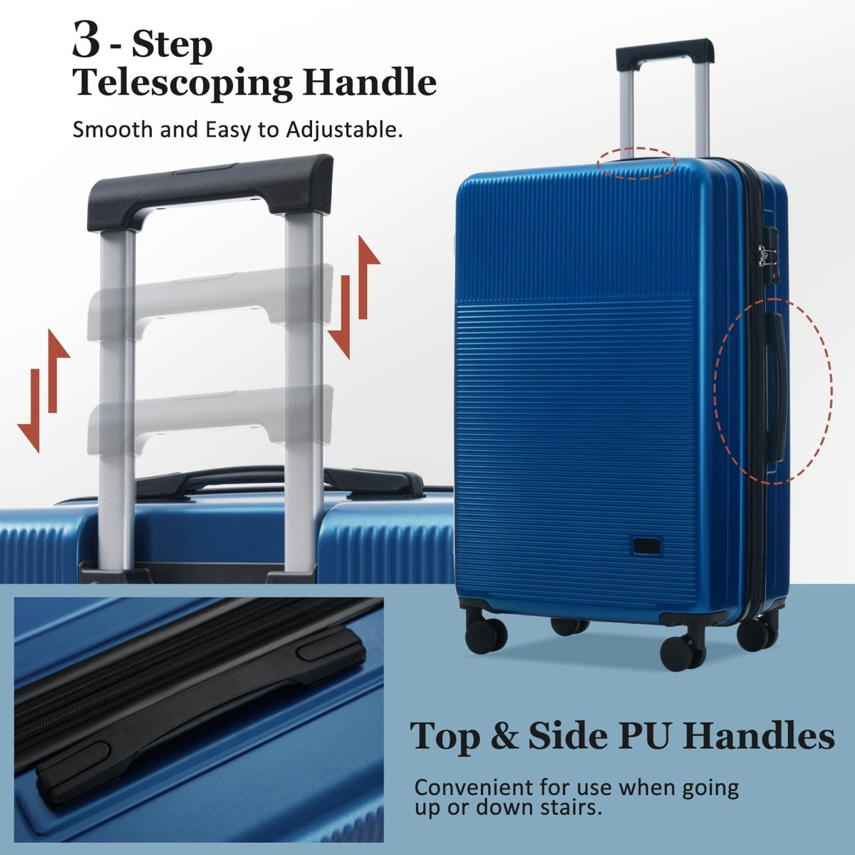 Merax 5 Piece Luggage Set with Half Opening Hardside Carry On Suitcase Set with Double Spinner Wheels Lightweight Travel Luggage with USB Port and TSA Lock(20/24/28,Blue)