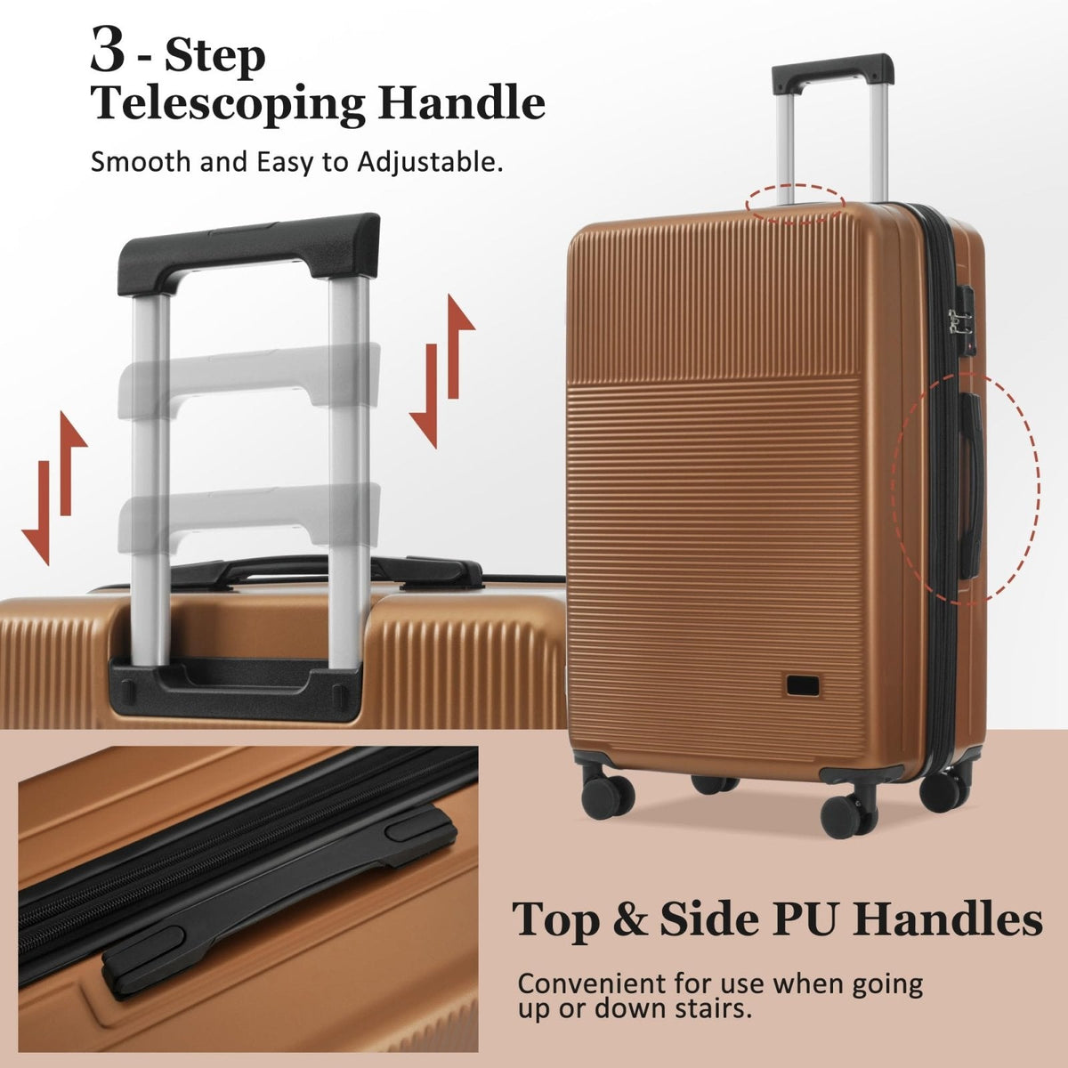 Merax 5 Piece Luggage Set with Half Opening Hardside Carry On Suitcase Set with Double Spinner Wheels Lightweight Travel Luggage with USB Port and TSA Lock(20/24/28,Brown)
