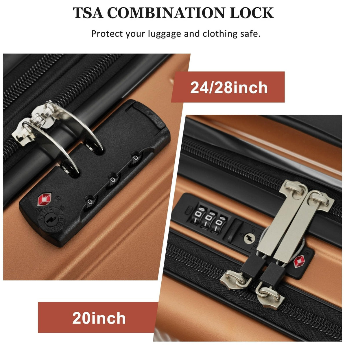 Merax 5 Piece Luggage Set with Half Opening Hardside Carry On Suitcase Set with Double Spinner Wheels Lightweight Travel Luggage with USB Port and TSA Lock(20/24/28,Brown)