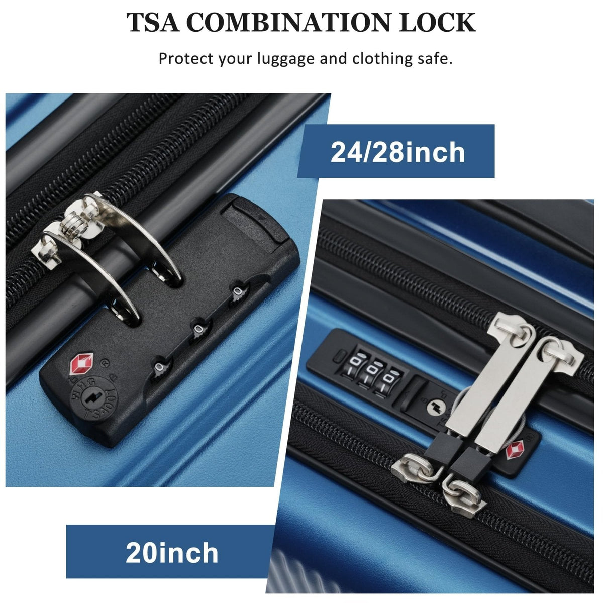 Merax 5 Piece Luggage Set with Half Opening Hardside Carry On Suitcase Set with Double Spinner Wheels Lightweight Travel Luggage with USB Port and TSA Lock(20/24/28,Blue)