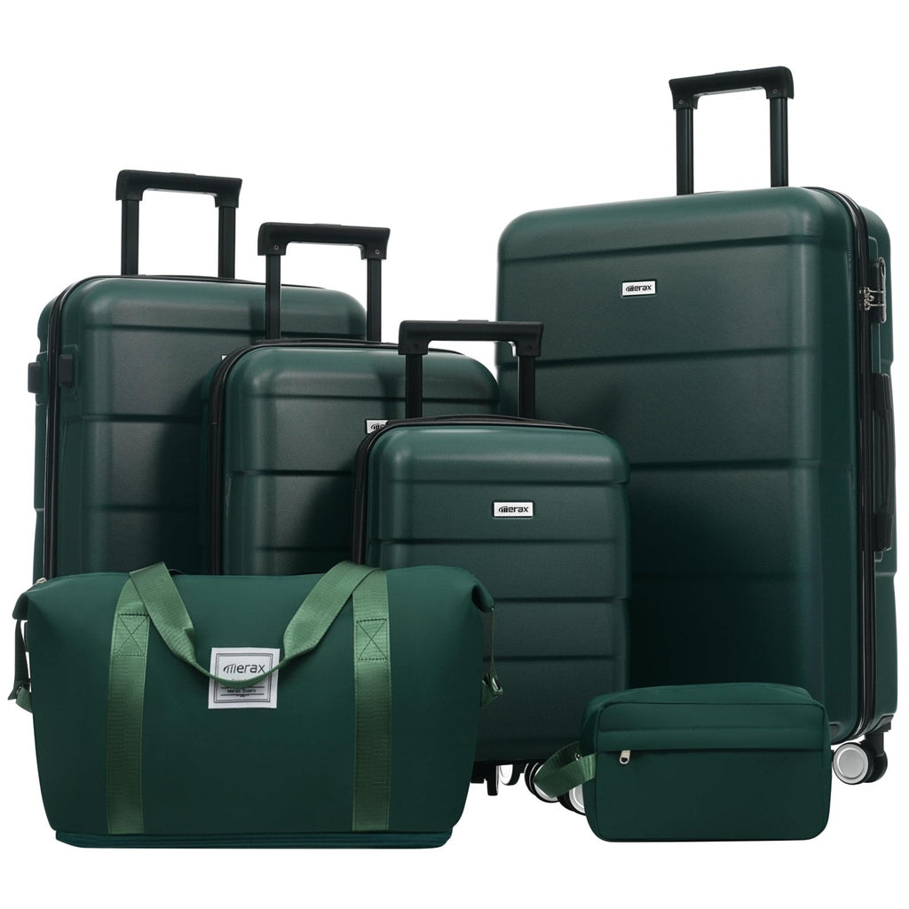 Merax 6 Piece Luggage Set, Hardshell Suitcase Set with Double Spinner Wheels, Lightweight Luggage with Handle Password Lock.16 20" 24" 28"(Dark Green)