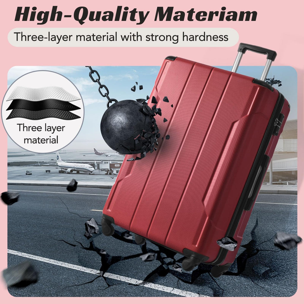 Merax Carry - On Luggage 22x14x9 airline approved, Hardshell ABS Suitcase with Spinner Wheels, TSA Lock, Lightweight Durable 20 Inch Travel Luggage for Men Women(Red)