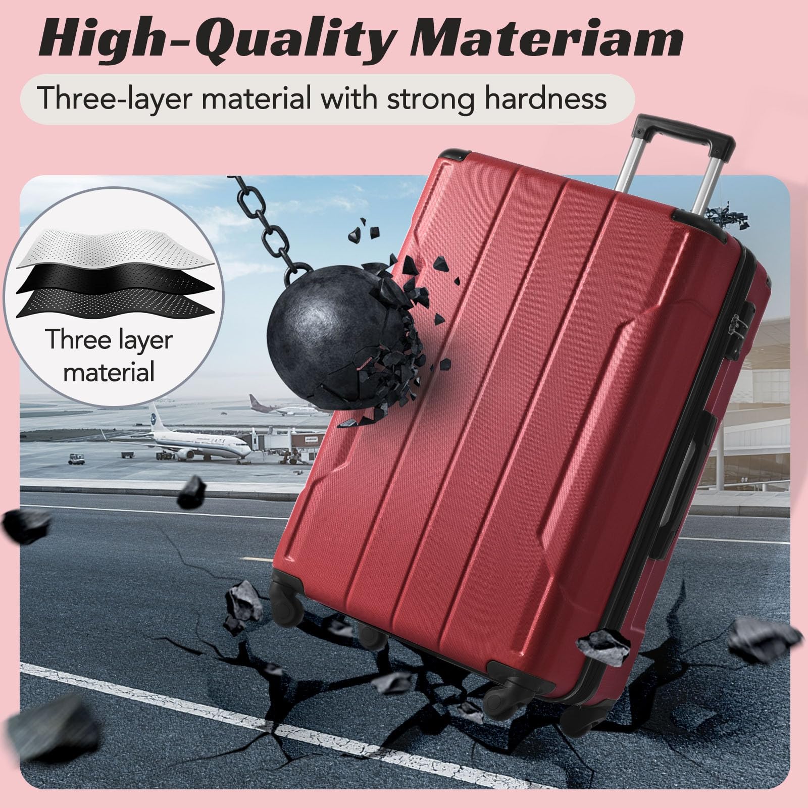 Merax Carry - On Luggage 22x14x9 airline approved, Hardshell ABS Suitcase with Spinner Wheels, TSA Lock, Lightweight Durable 20 Inch Travel Luggage for Men Women(Red)