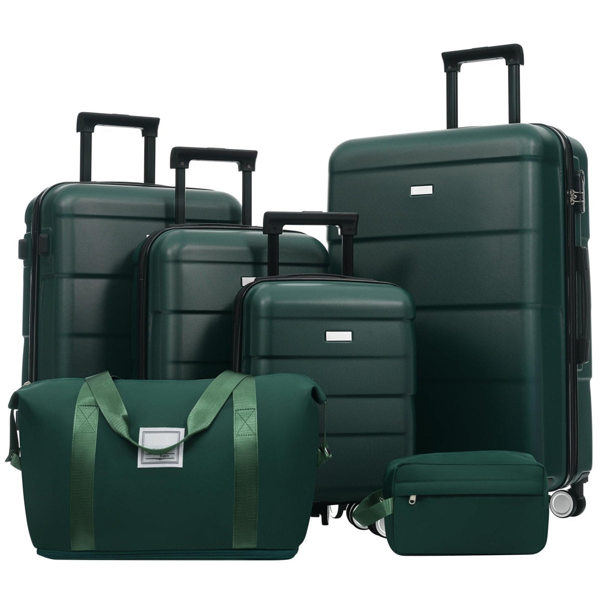 Merax Hardshell Luggage Sets 6 Piece with 2 Bags,Carry on Suitcase with Handle Password Lock Double Spinner Wheels, Lightweight 16"+20"+24"+28" Luggages, Dark Green