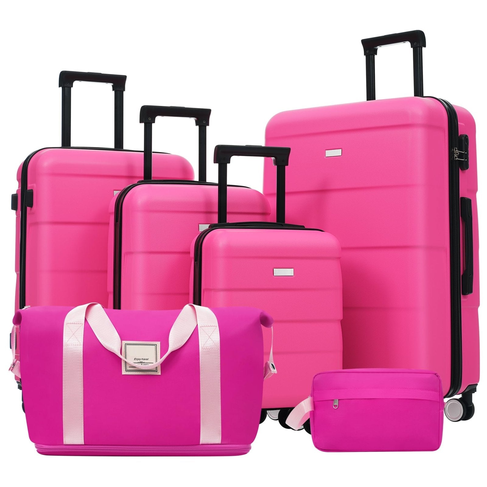 Merax Hardshell Luggage Sets 6 Piece with 2 Bags,Carry on Suitcase with Handle Password Lock Double Spinner Wheels, Lightweight 16"+20"+24"+28" Luggages, Hot Pink
