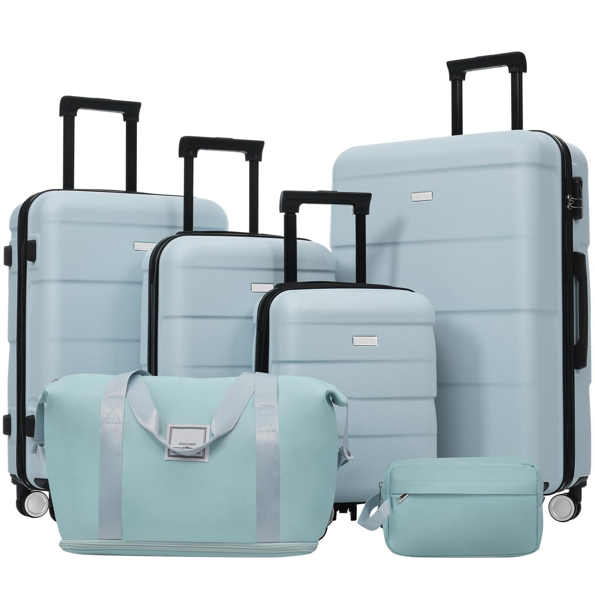 Merax Hardshell Luggage Sets 6 Piece with 2 Bags,Carry on Suitcase with Handle Password Lock Double Spinner Wheels, Lightweight 16"+20"+24"+28" Luggages, Light Blue