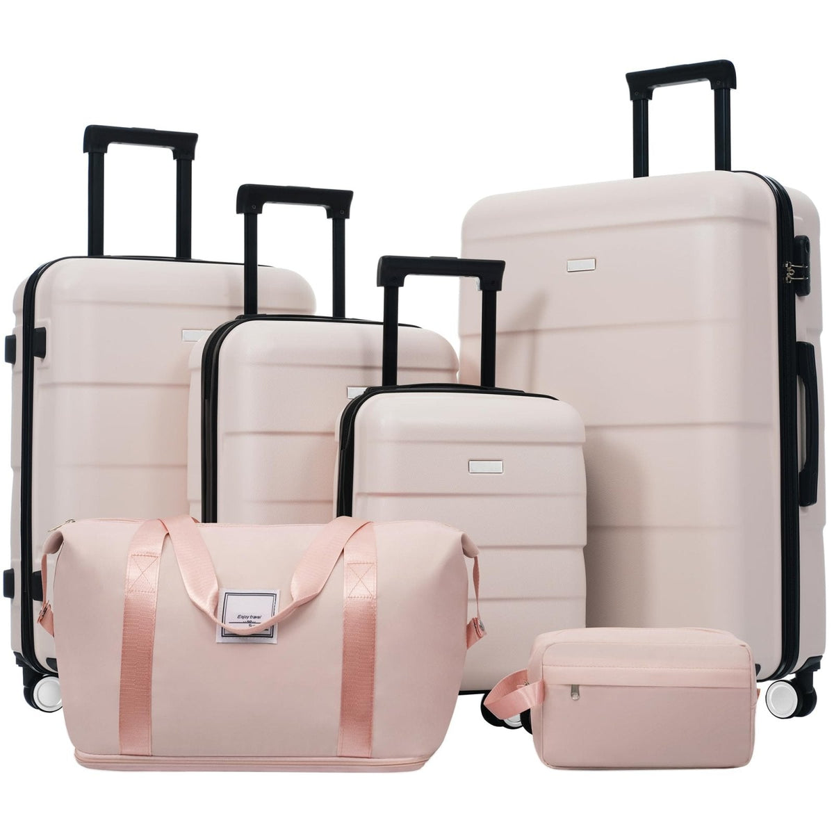 Merax Hardshell Luggage Sets 6 Piece with 2 Bags,Carry on Suitcase with Handle Password Lock Double Spinner Wheels, Lightweight 16"+20"+24"+28" Luggages, Light Pink