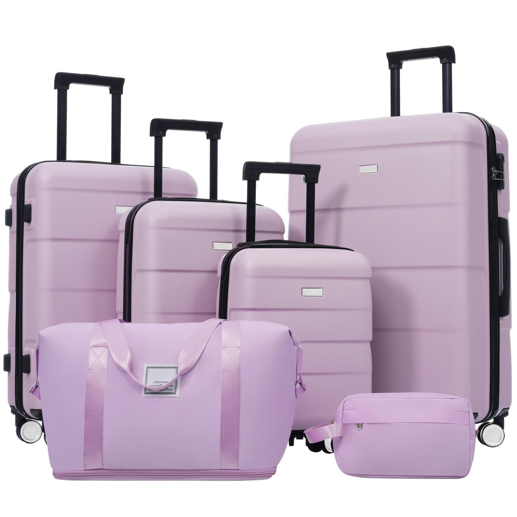 Merax Hardshell Luggage Sets 6 Piece with 2 Bags,Carry on Suitcase with Handle Password Lock Double Spinner Wheels, Lightweight 16"+20"+24"+28" Luggages, Pink Purple