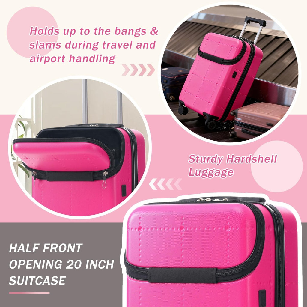 Merax Hardside Luggage Set 5 Piece with Bags,20IN Half - opening Carry on Luggage with USB Port, Expandable 24IN 28IN Luggage with Double Spinner Wheels TSA Lock, Hot Pink