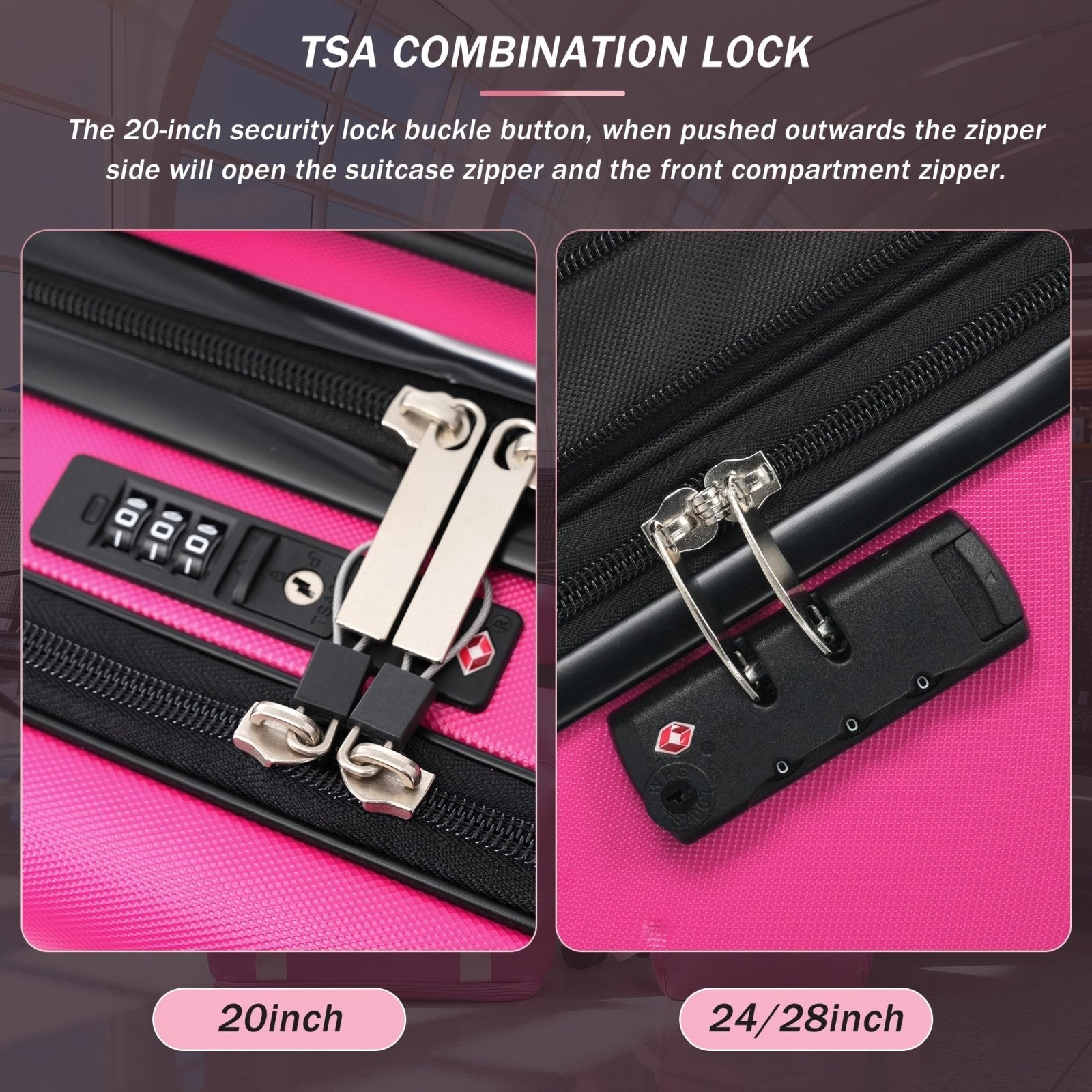 Merax Hardside Luggage Set 5 Piece with Bags,20IN Half - opening Carry on Luggage with USB Port, Expandable 24IN 28IN Luggage with Double Spinner Wheels TSA Lock, Hot Pink