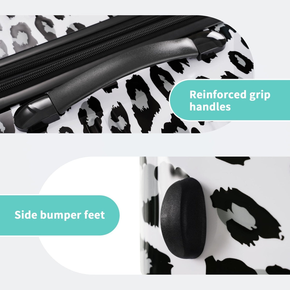 Merax Leopard Print Luggage Sets, 3 Piece Expandable Suitcase Set with Spinner Wheels,Large Checked Travel Suitcases and Carry On Travel Luggage, 100% PC, TSA Lock,White+Black(20in/24in/28in)