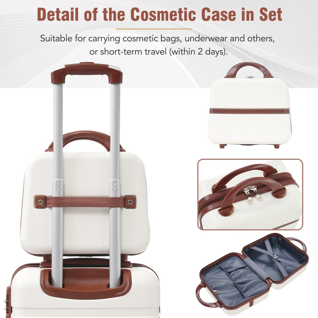 Merax Luggage Set, 2 Piece Luggage with Cosmetic Case, Vintage Hardcase Suitcase with Wheels, Expandable Luggage Airline Approved(White,20"+24")