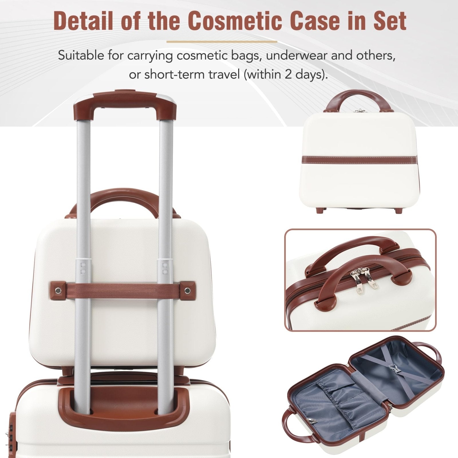 Merax Luggage Set, 2 Piece Luggage with Cosmetic Case, Vintage Hardcase Suitcase with Wheels, Expandable Luggage Airline Approved(White,20"+28")