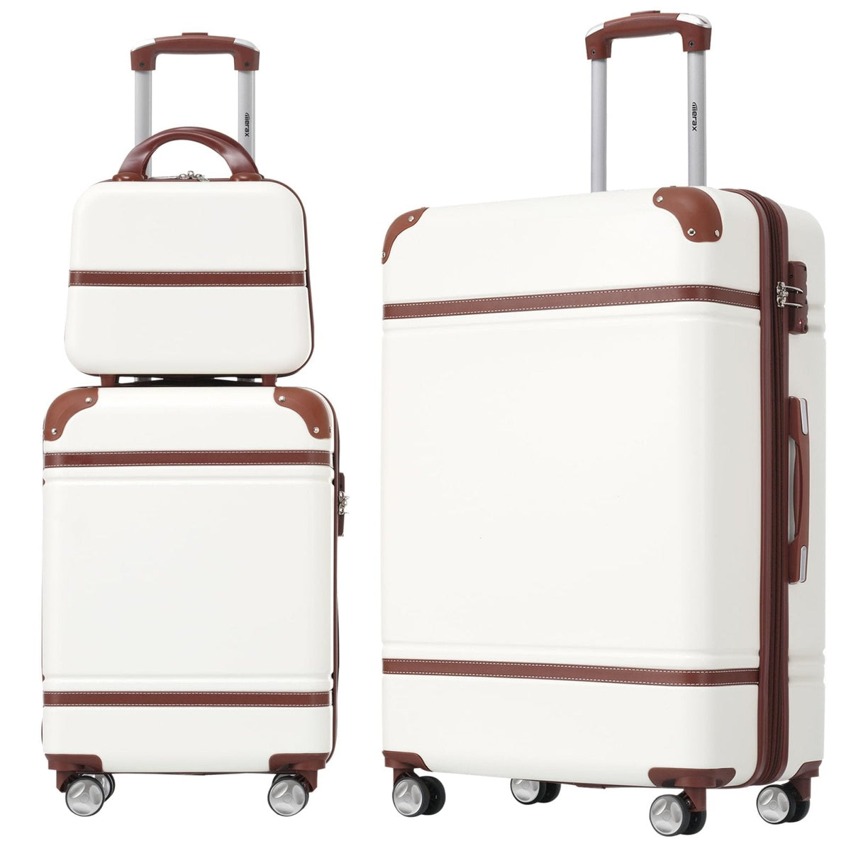 Merax Luggage Set, 2 Piece Luggage with Cosmetic Case, Vintage Hardcase Suitcase with Wheels, Expandable Luggage Airline Approved(White,20"+28")