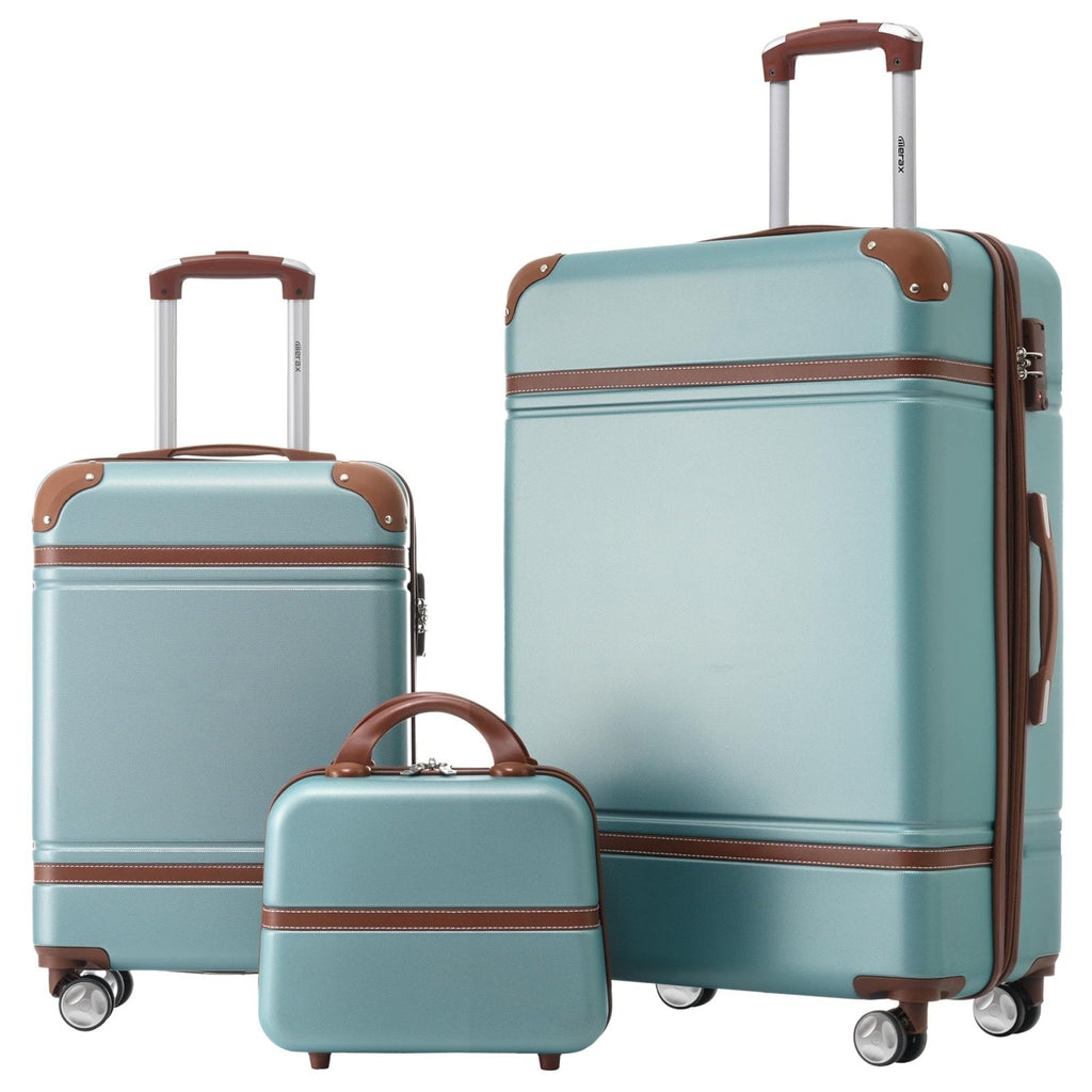 Merax Luggage Set 2 Piece Suitcase Set with Cosmetic Case Expandable Spinner Wheels Vintage Luggage Sets(Blue Green,20"+28")