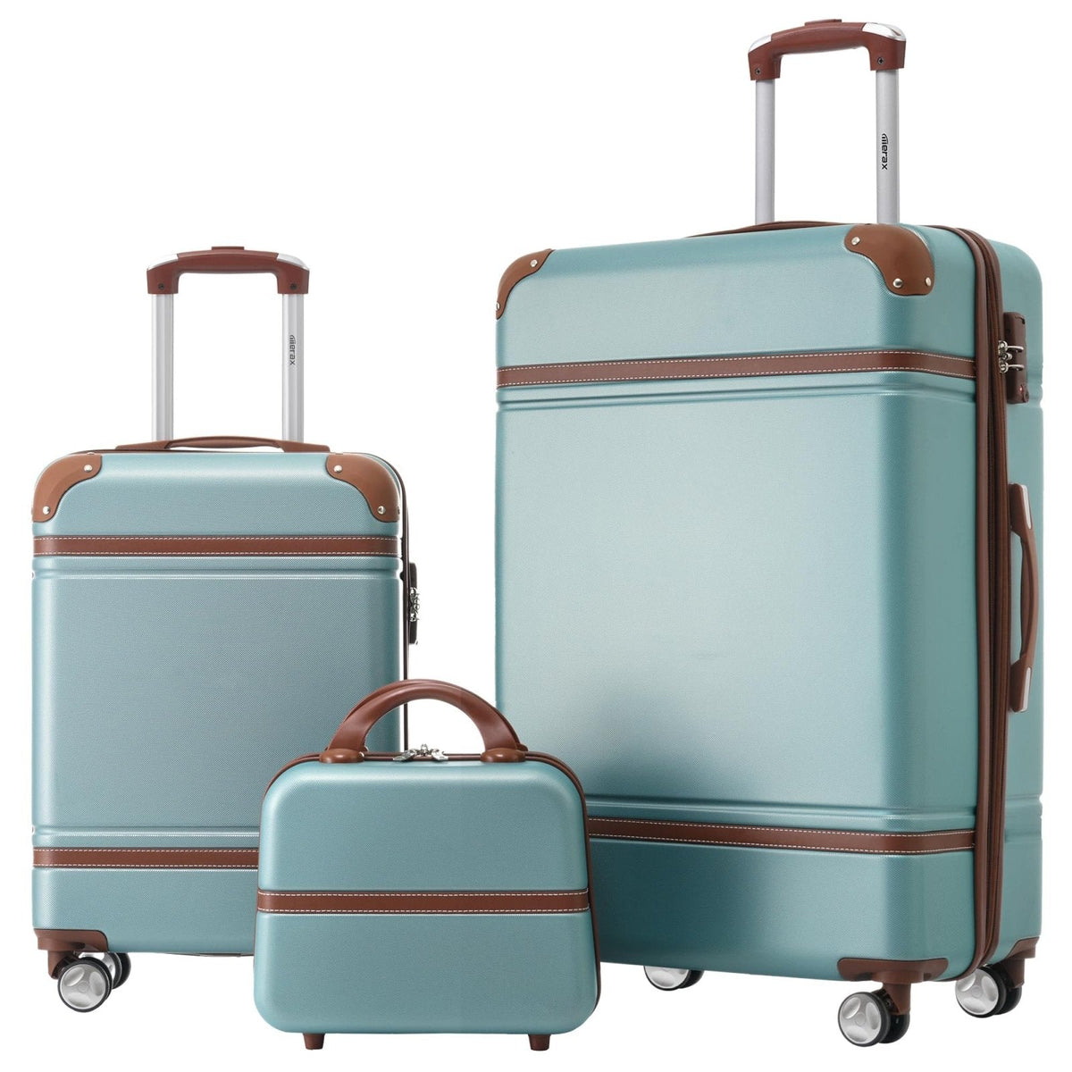 Merax Luggage Set 2 Piece Suitcase Set with Cosmetic Case Expandable Spinner Wheels Vintage Luggage Sets(Blue Green,20"+28")