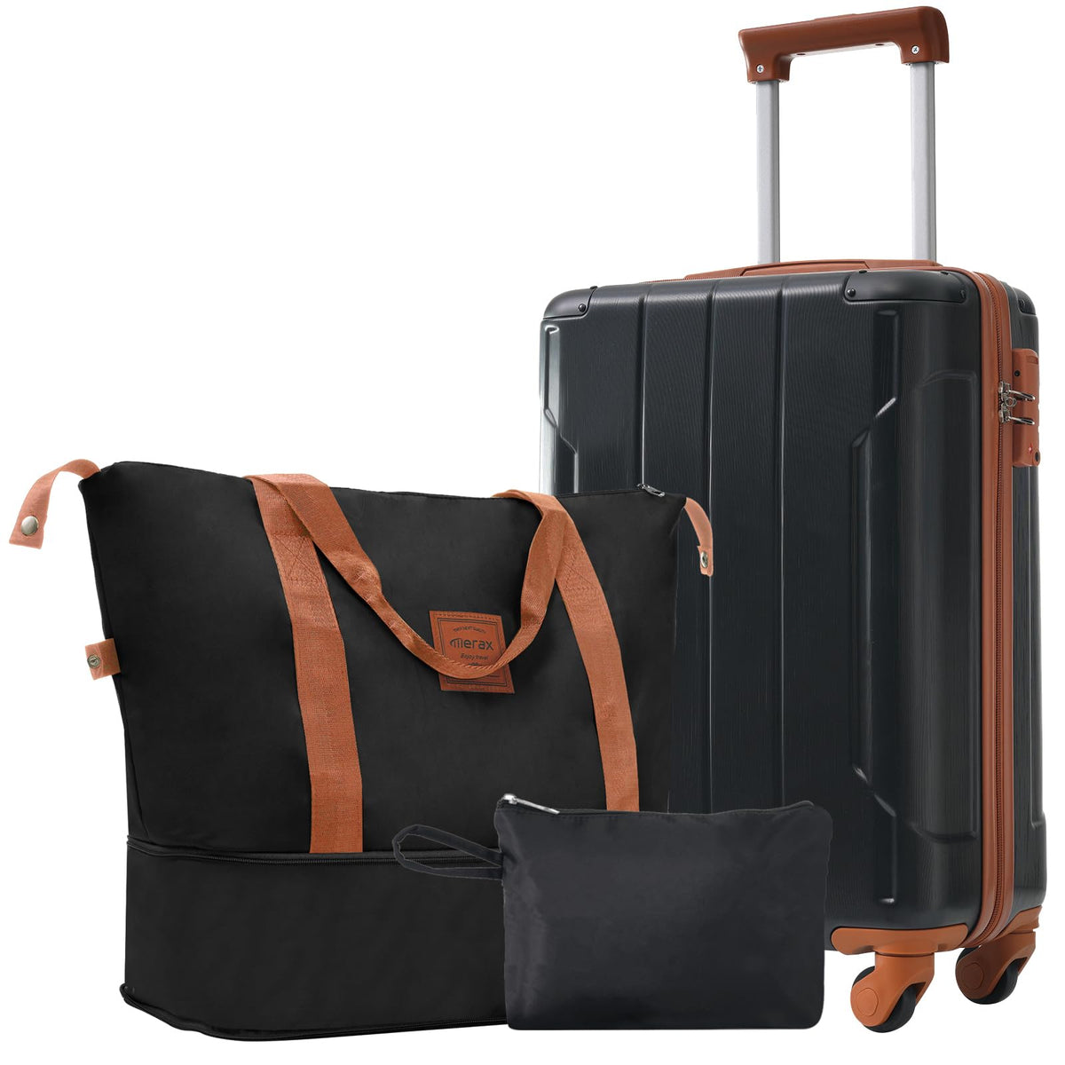 Merax Luggage Set 3 Piece Carry on Luggage, Lightweight Durable Spinner Suitcase with Corner Guards (Black Brown, 20inch)