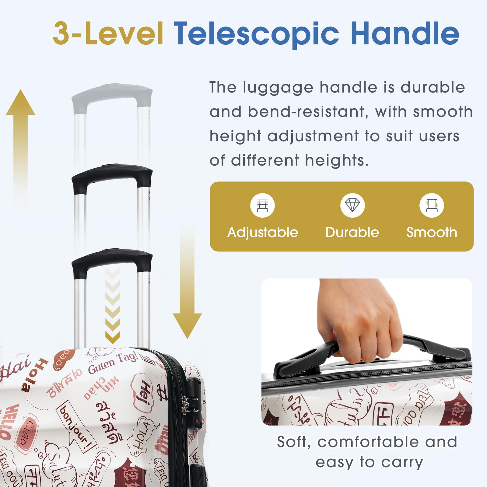 Merax Luggage Set 3 Piece Expandable Hardshell Suitcases with Spinner Wheels TSA Lock Lightweight Glossy Carry On Checked Travel Luggage 20/24/28